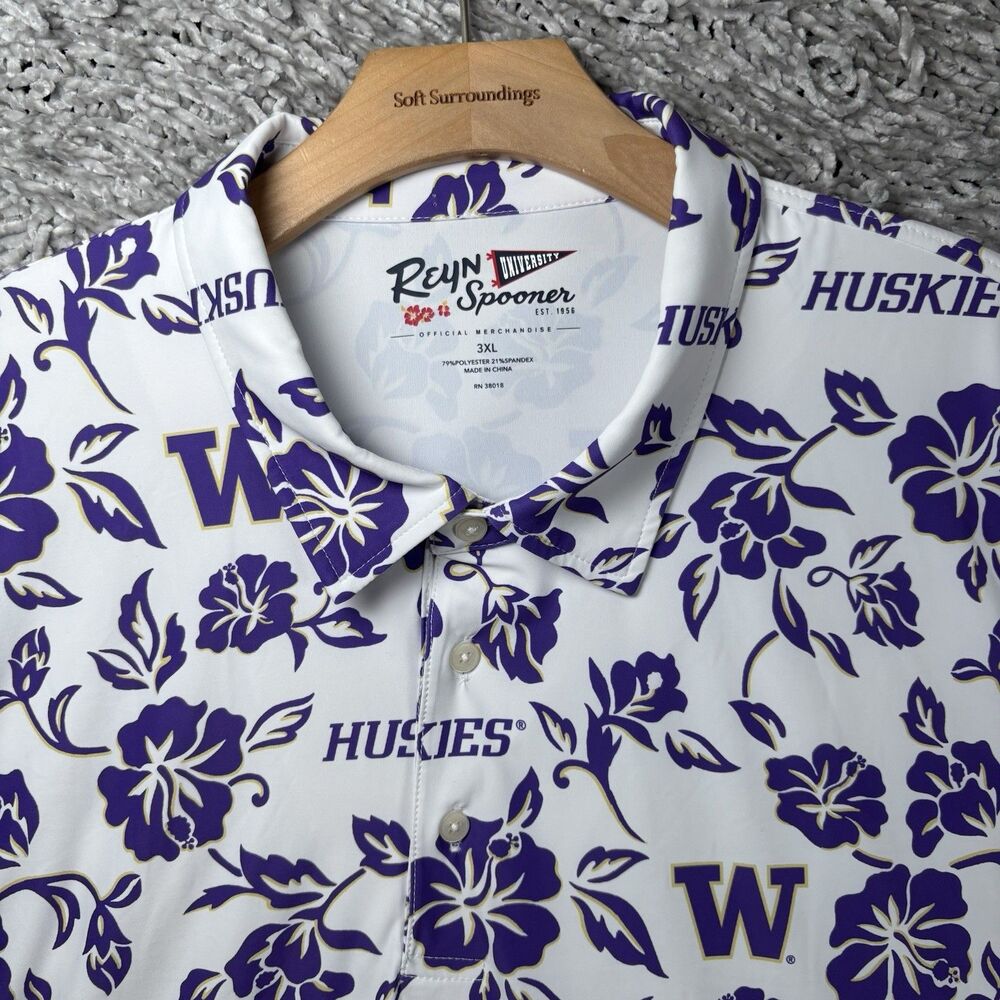 Reyn Spooner University Washington Huskies Polo Shirt Men’s Size 3XL NCAA FLORAL
